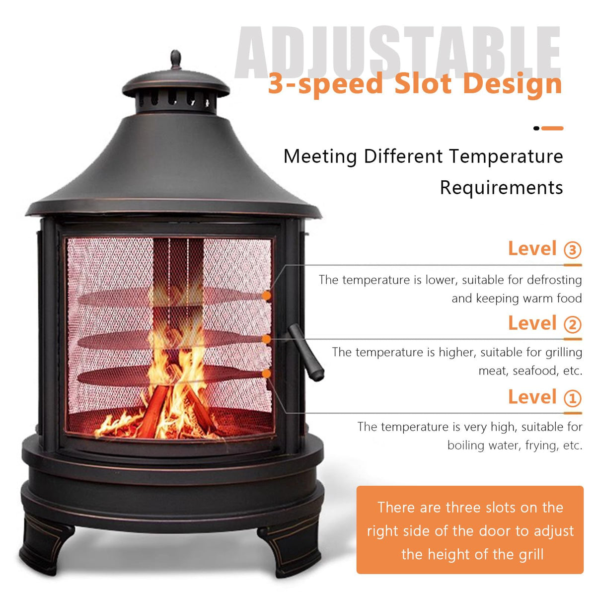 2 in 1 Fire Pit for Outdoor, Wood Burning Fire Pit & Metal Chiminea Fireplaces with Spark Screen Doors & Grill Grate