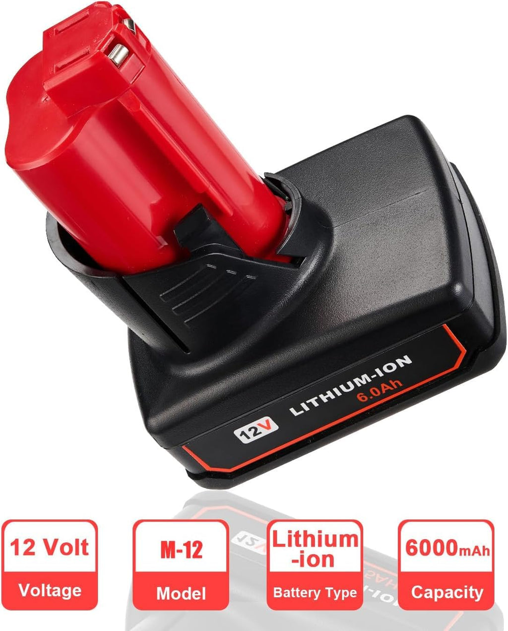 2 Pack 6.0Ah 12V Batteries for Milwaukee M12 12 Volt Power Tools