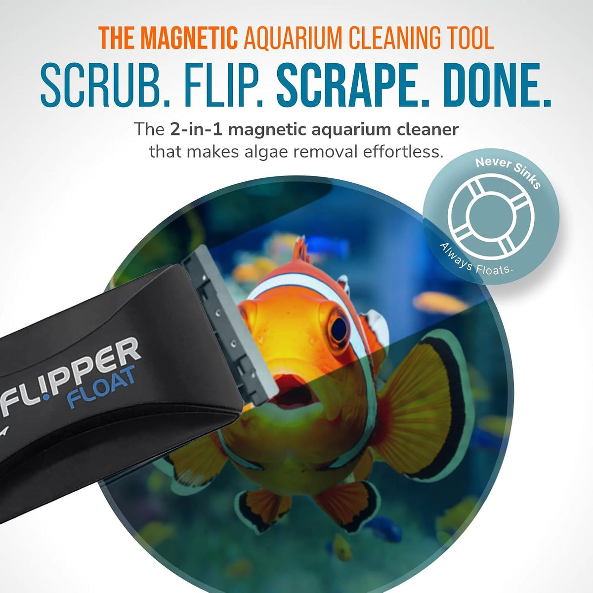 FLIPPER Float Standard Magnetic Aquarium Cleaner – 2-in-1 Flip Scrubber and Scraper, Floating Design with Strong
