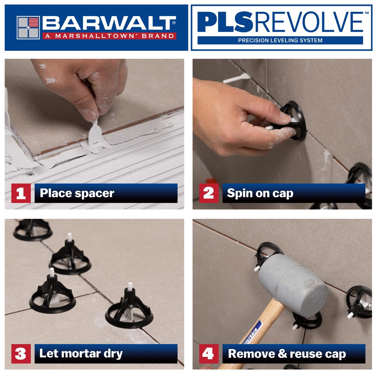 PLS REVOLVE 1/16 Inch Tile Leveling System, Spacer Bases, 15SPIN100