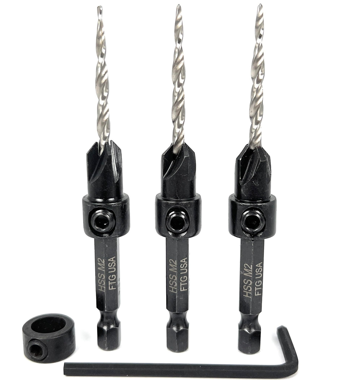 FTG USA 3 Pc #6 (9/64") Countersink Drill Bit Set with Tapered Drill Bits