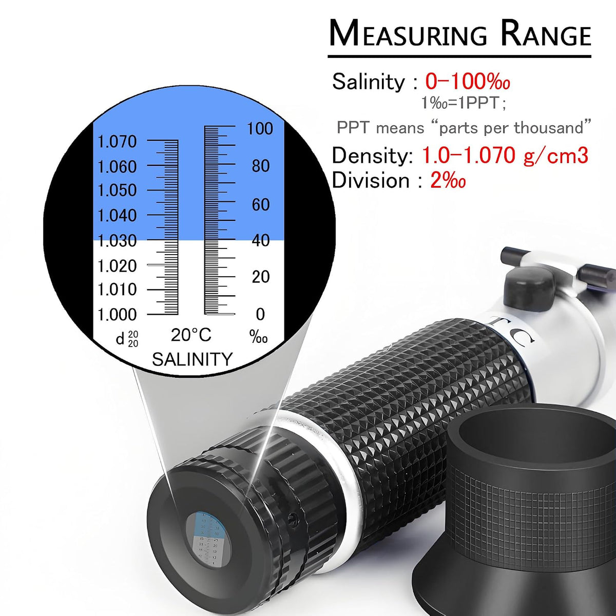 Seawater Salinity Refractometer, Automatic Temperature Compensation Seawater Salinity Hydrometer, 0-100ppt &