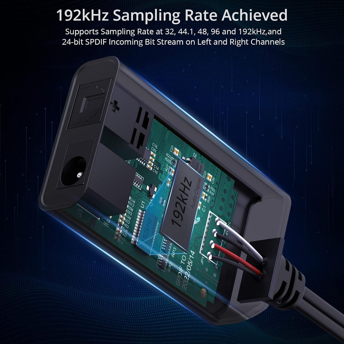 192kHz Optical to RCA Converter DAC Digital to Analog Audio Converter Spdif/Optical/Toslink to RCA Audio Adapter with