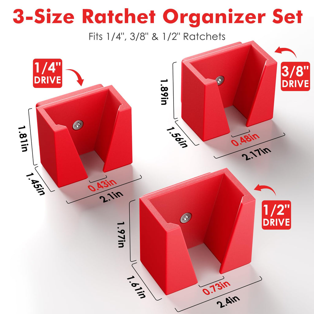 Wall-Mounted Magnetic Ratchet Set, 3-Pack, 1/4", 3/8", 1/2" Holders