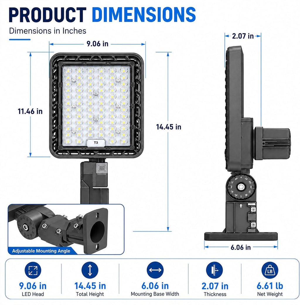 150W LED Parking Lot Light with Photocell, 21,000LM 5000K Commercial Outdoor Pole Light, IP65 Dusk-to-Dawn Shoebox Area Light with Adjustable Slip Fitter for Parking Lots, Streets and Yards (150W)
