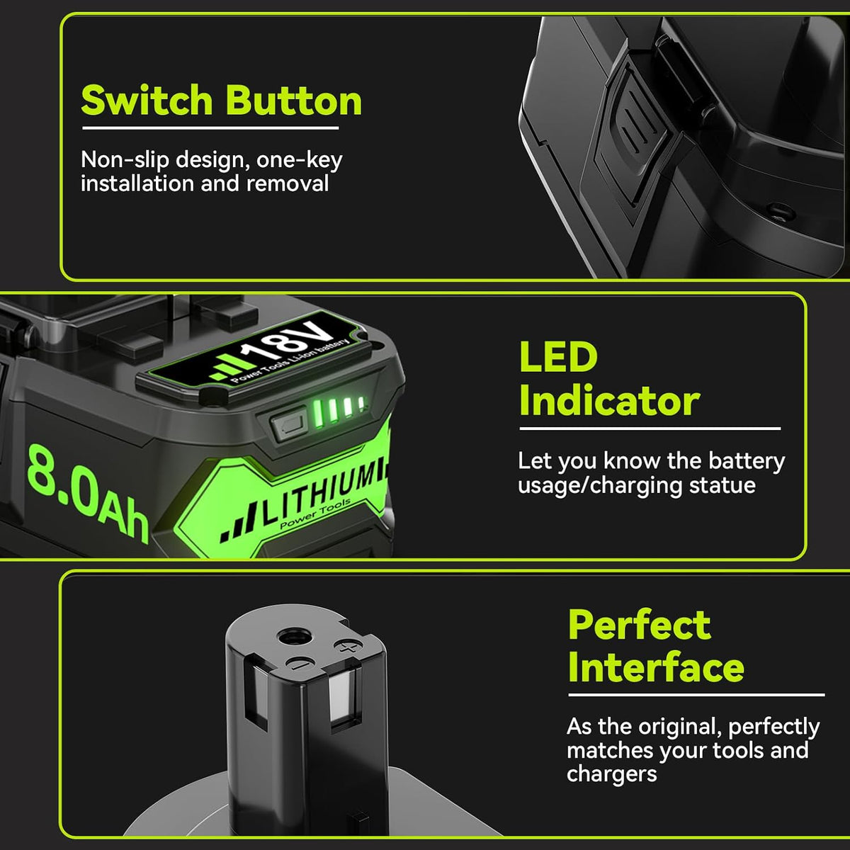 2Pack Upgraded 8.0Ah Replacement for Ryobi 18V Battery Compatible with