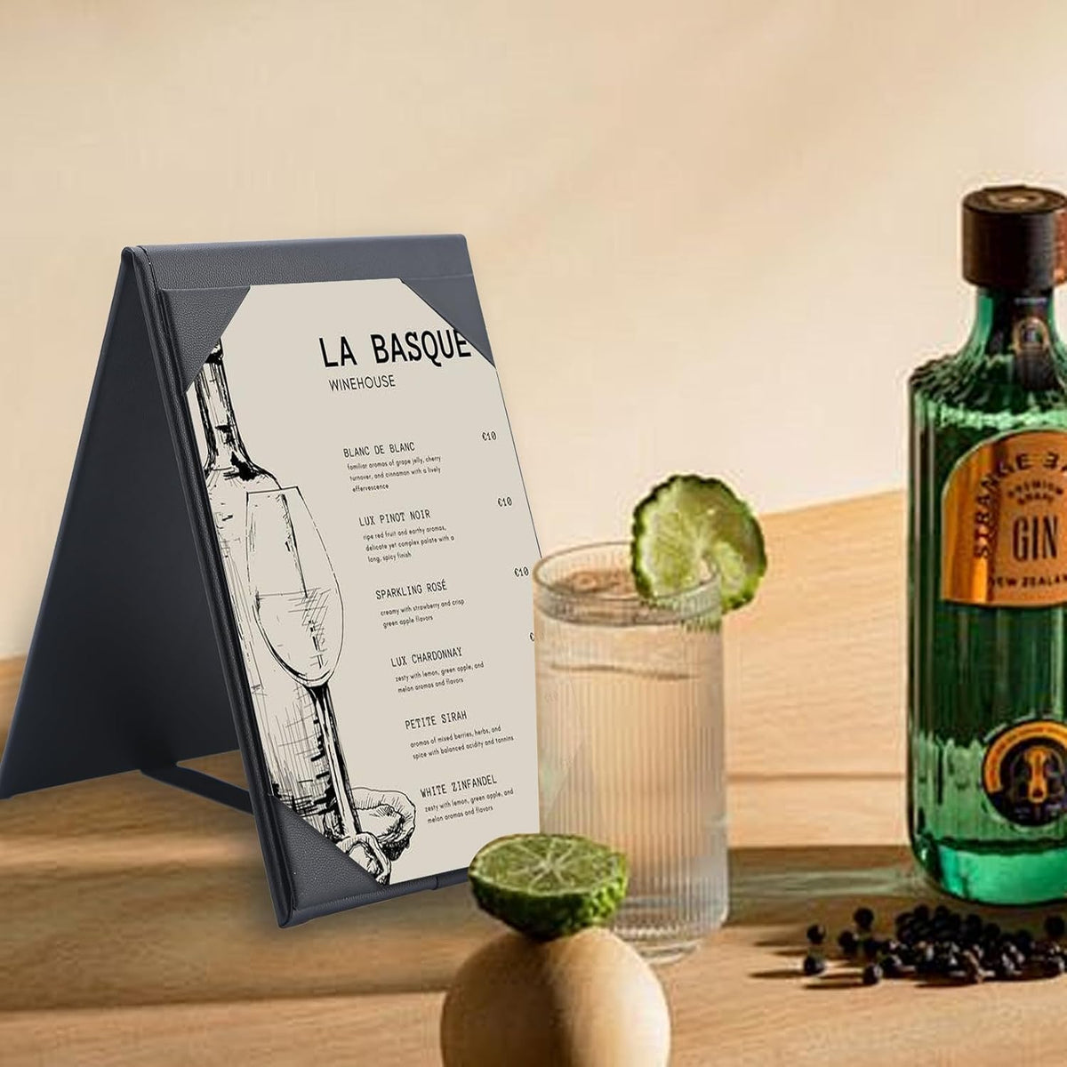 Menu Covers - Set of 10 Double-Sided Table Tent Cards for Restaurant, Dinner Party, and Bar Menus - Includes Bill