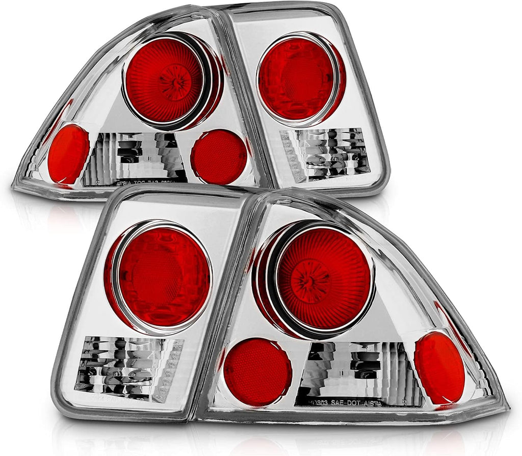 AmeriLite For 2001-2005 Honda Civic 4 Door Chrome Euro Reaplcement Taillights - Passenger and Driver Side