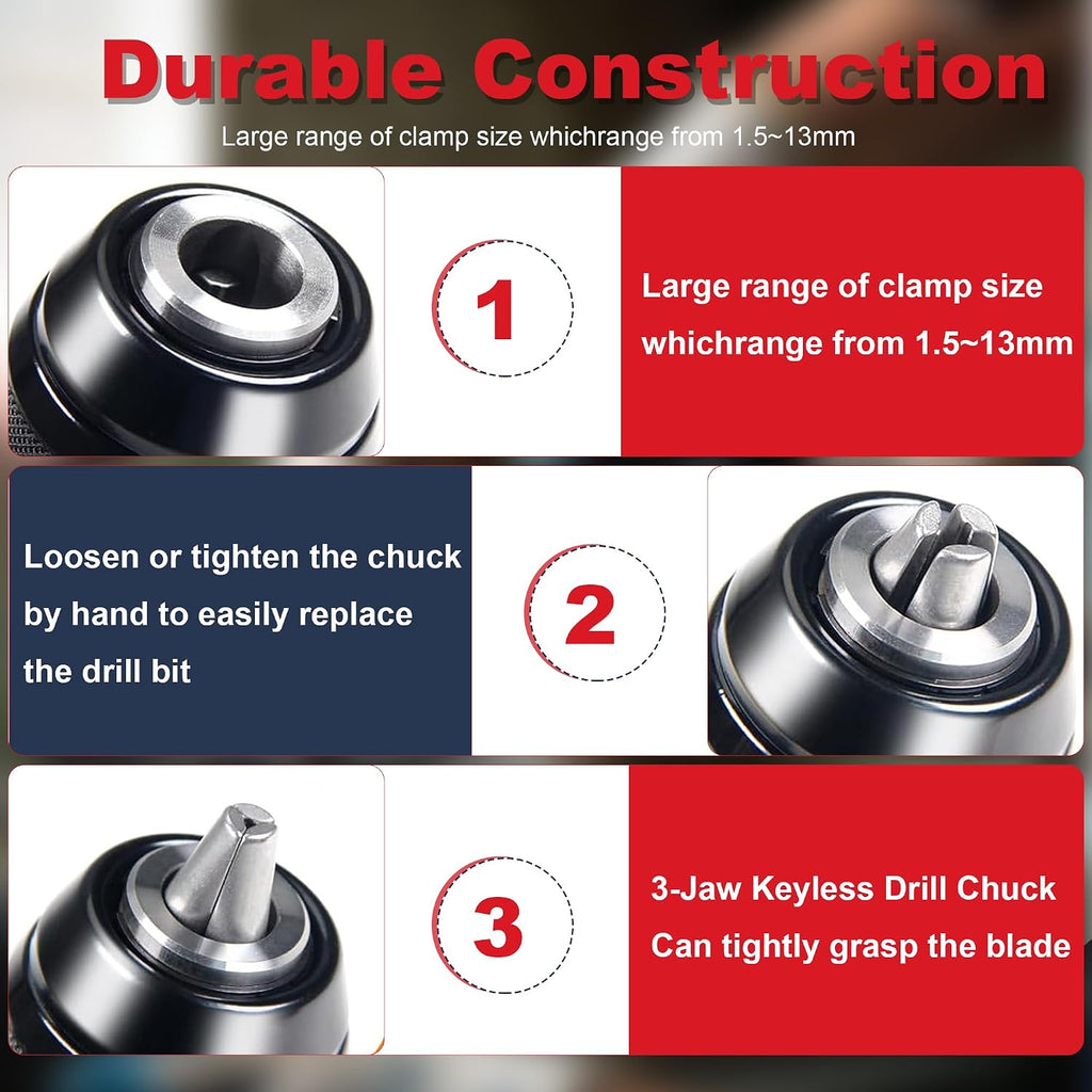 Keyless Drill Chuck for Milwaukee M18, 1/2-20UNF Mount 1.5-13mm Clamping