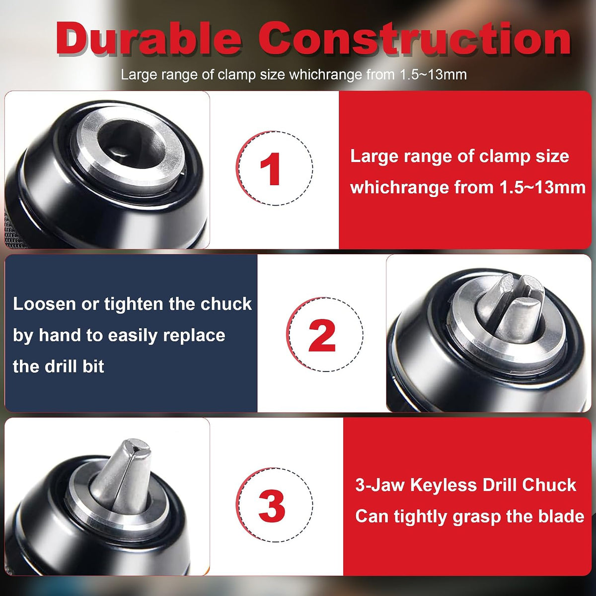 Keyless Drill Chuck for Milwaukee M18, 1/2-20UNF Mount 1.5-13mm Clamping