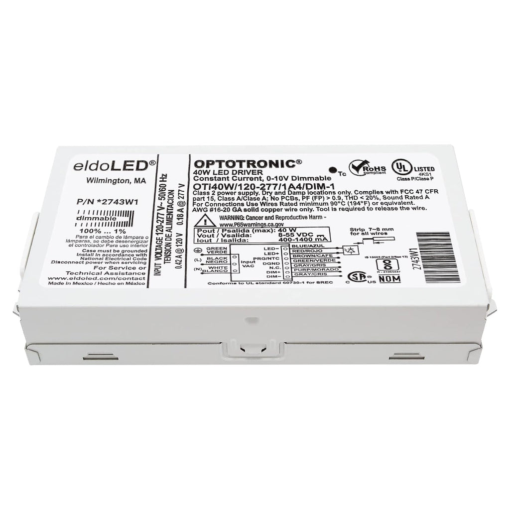 Pack of 10 - eldoLED *2743W1 OPTOTRONIC Programmable Compact 40 Watts Constant Current LED Driver, 0-10V Dimmable OTi40W/120-277/1A4 DIM-1 - Replacement/Compatible with Osram 57351
