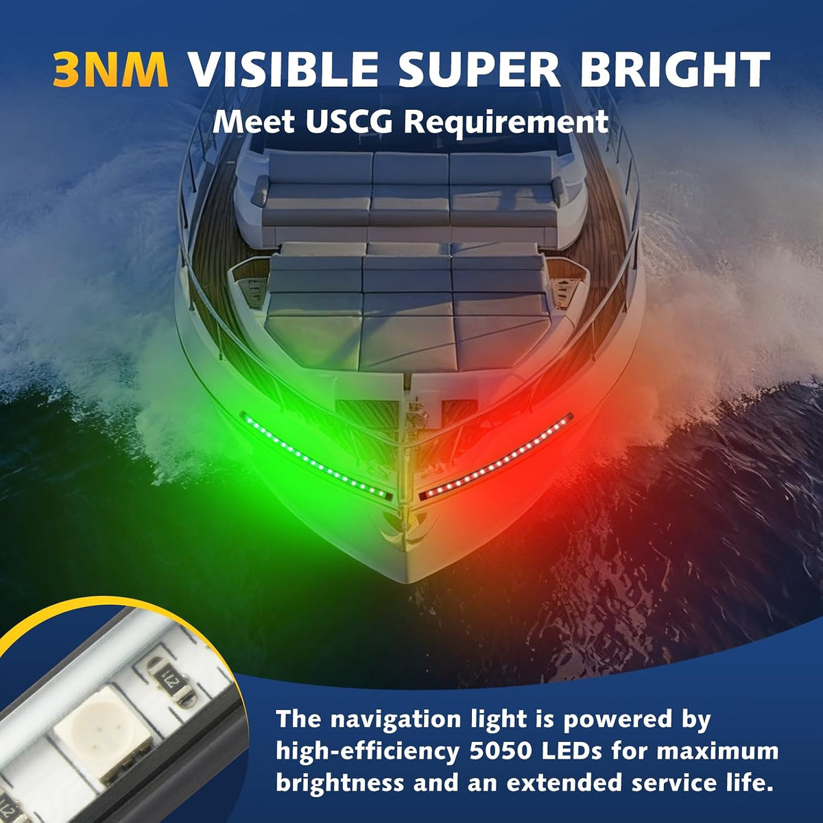 Boat Navigation Lights LED, Red and Green Boat Lights LED Waterproof, Marine Navigation Bow Light for Night Fishing, Boating, Navigating, Lighting, Fits for Pontoon, Bass & Jon Boats, Yacht