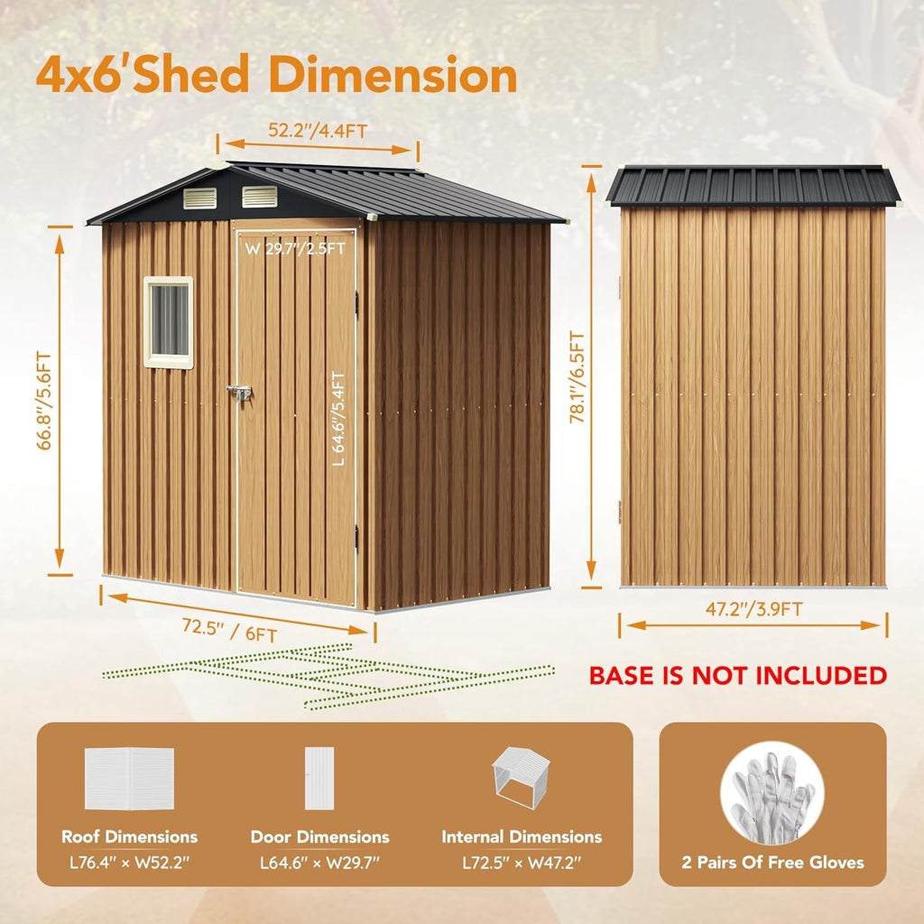 6X4FT Garden Storage Shed (NO Wood Panels&Frame Floor) | Outdoor Storage Shed with Lockable Door,Steel Tool Shed with