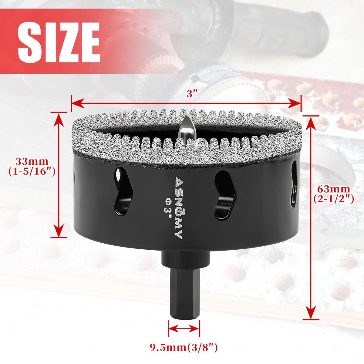3" Diamond Hole Saw with Pilot Drill Bit,Tile Hole Saw for Ceramic