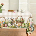 Easter Tablecloth 60x84 Inch Rectangular, Cute Bunny Eggs Flower Butterfly Watercolor Rabbits Table Cloth, Easter