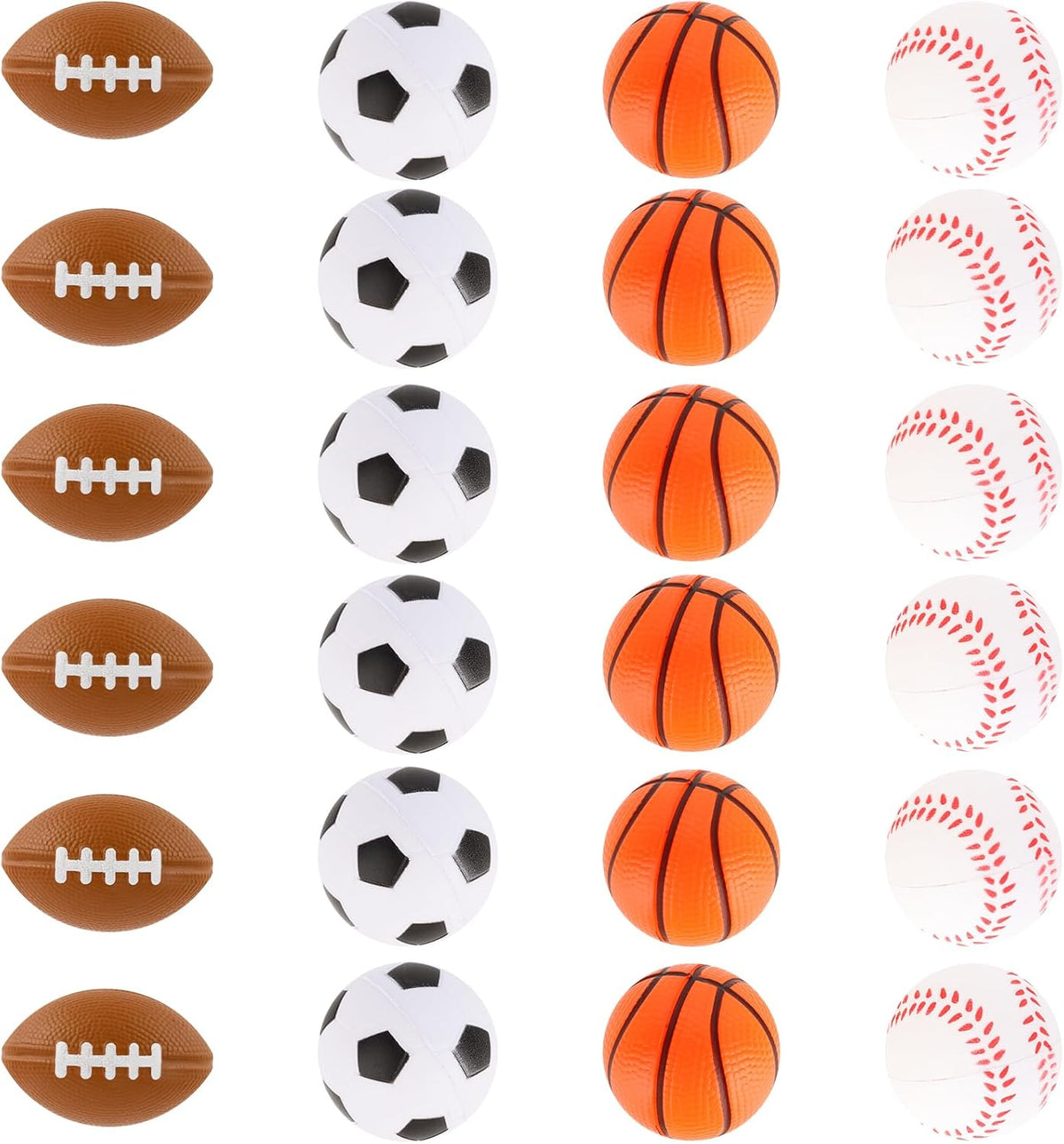 Mini Sports Balls 24 Pack Sports Stress Ball Party Favors for Kids Mini Foam Baseball Football Soccer Basketball