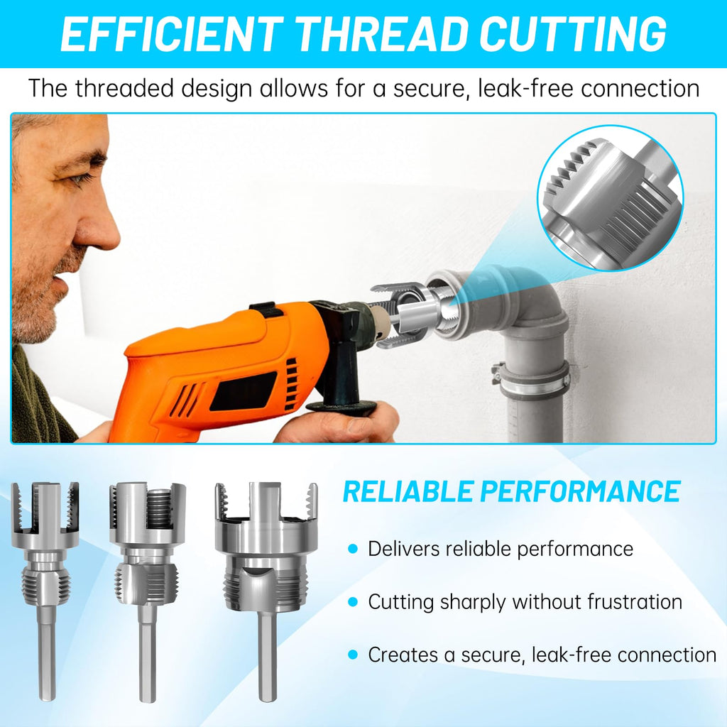 3PCS PVC Pipe Threader Kit,Internal&External Threading Tool(1/2",3/4",1")