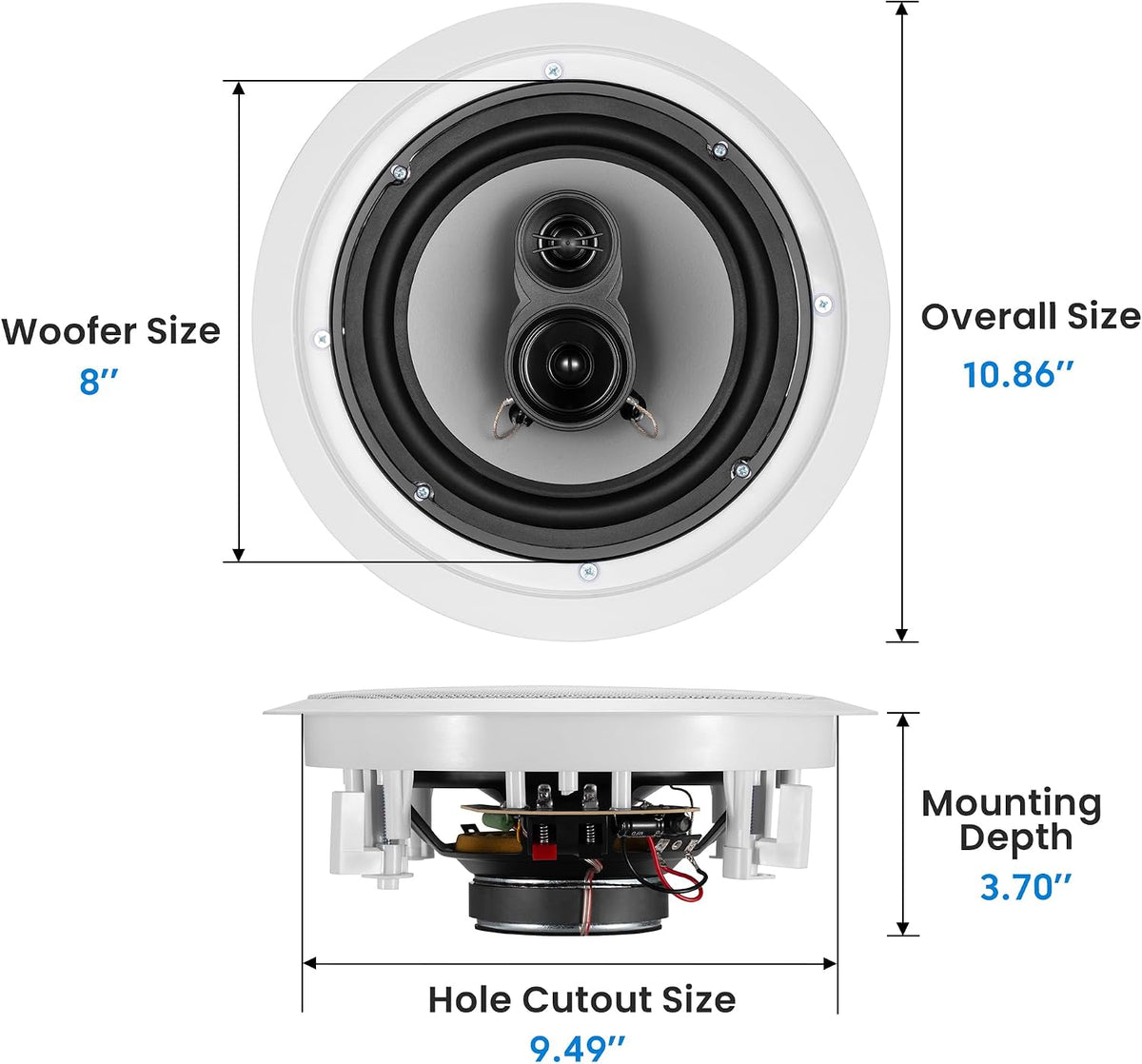 CS-IC83 8” 3-Way In Ceiling Home Theater Speaker System (White, 5 Speakers)