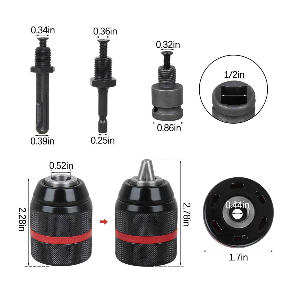 Zfegto Keyless Drill Chuck Compatible with Milwau-kee,Impact Wrench Adapter