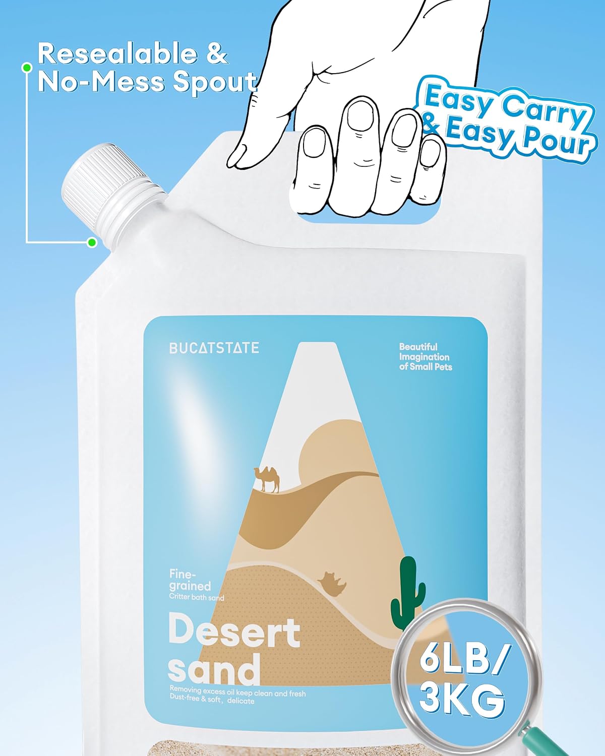 Hamster Bath Sand with Pour Spout, 6.6LB Desert Bath Sand | No-Dust Potty Litter Calcium-Free Sand for Hamster