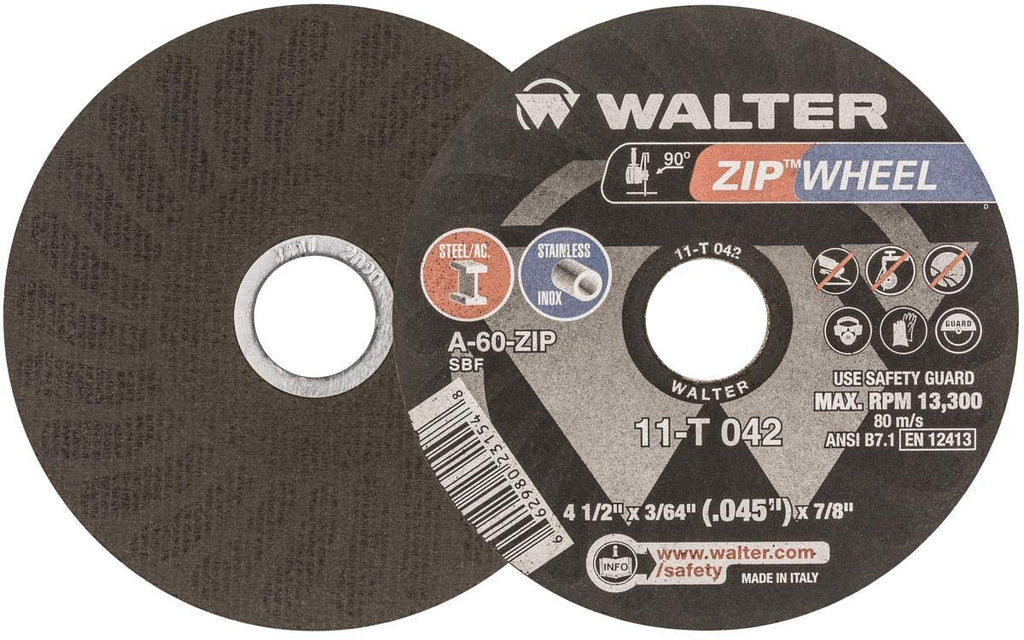 Walter Zip Wheel Cut-Off Wheel, 4.5" X 3/64" X 7/8'' T1, Pack of 25 (11T042)