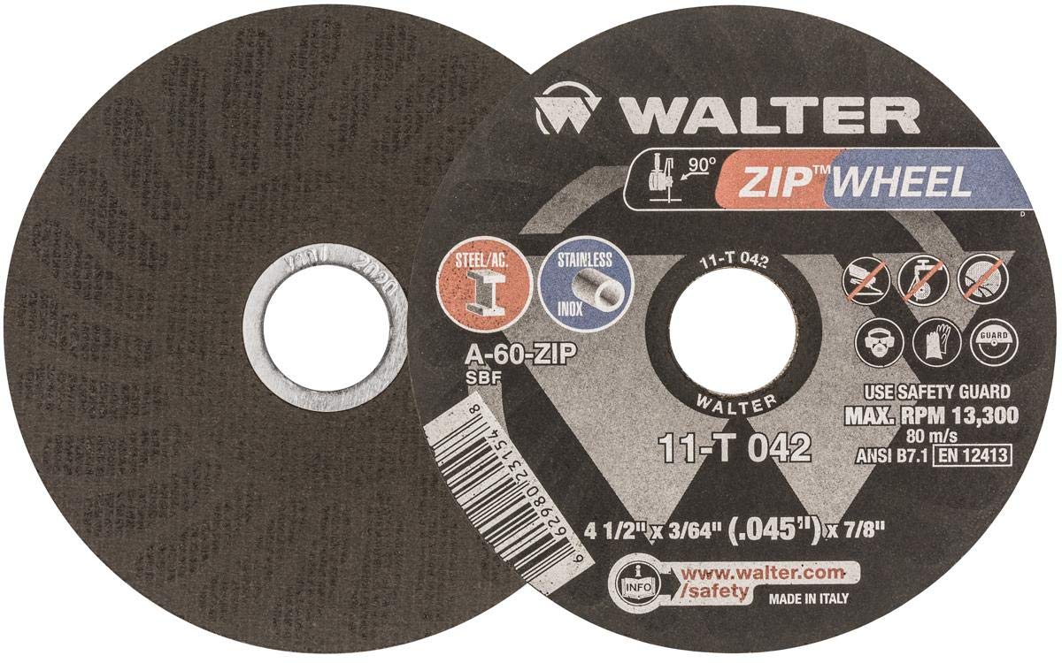 Walter Zip Wheel Cut-Off Wheel, 4.5" X 3/64" X 7/8'' T1, Pack of 25 (11T042)