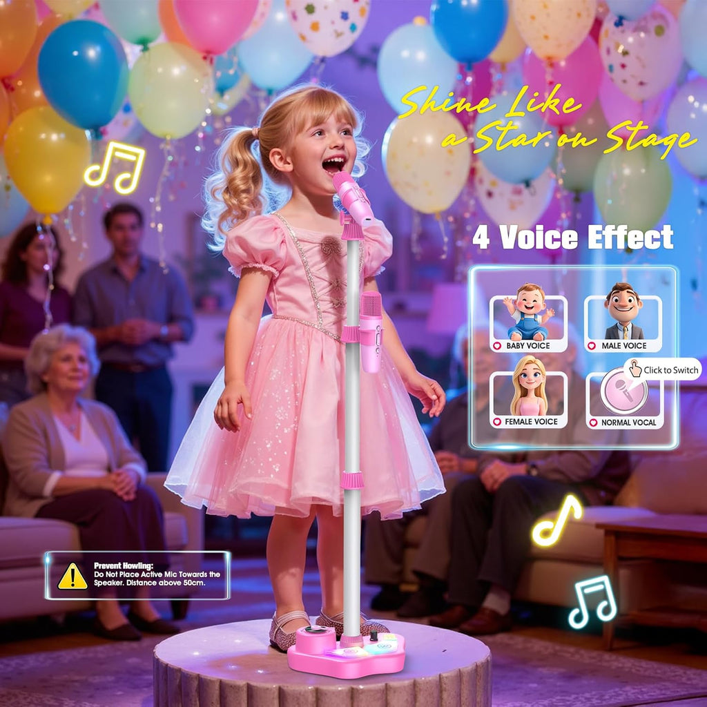 Kids Stand Karaoke Machine Toys for 3 4 5 6 7 8 Year Old Girls Gift, Kid Rechargeable Microphone Toddler Birthday