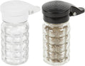 Moisture Proof Salt & Pepper Shakers - 1.5 Oz - Glass w/Black & White Lids Spring Loaded, No Clog, Set of 2