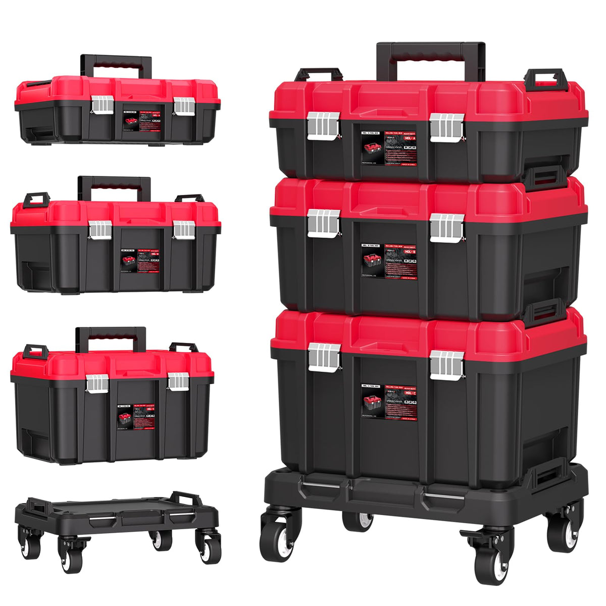 3-in-1 Stackable Rolling Tool Box with Wheels, Modular Tool Organizer