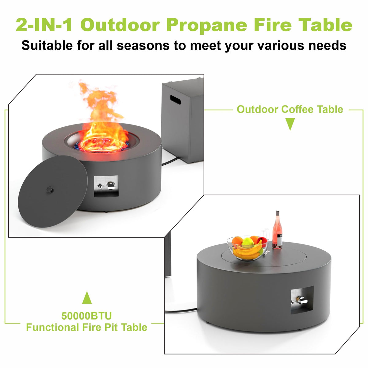 30" Round Propane Fire Pit Table Firepit Table for Outside Patio