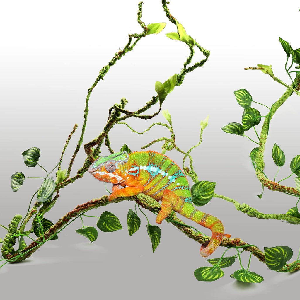 Reptile Plants, Terrarium Hanging Plant Vines Artificial Leaves Reptile Hide, Leopard Gecko Tank Accessories
