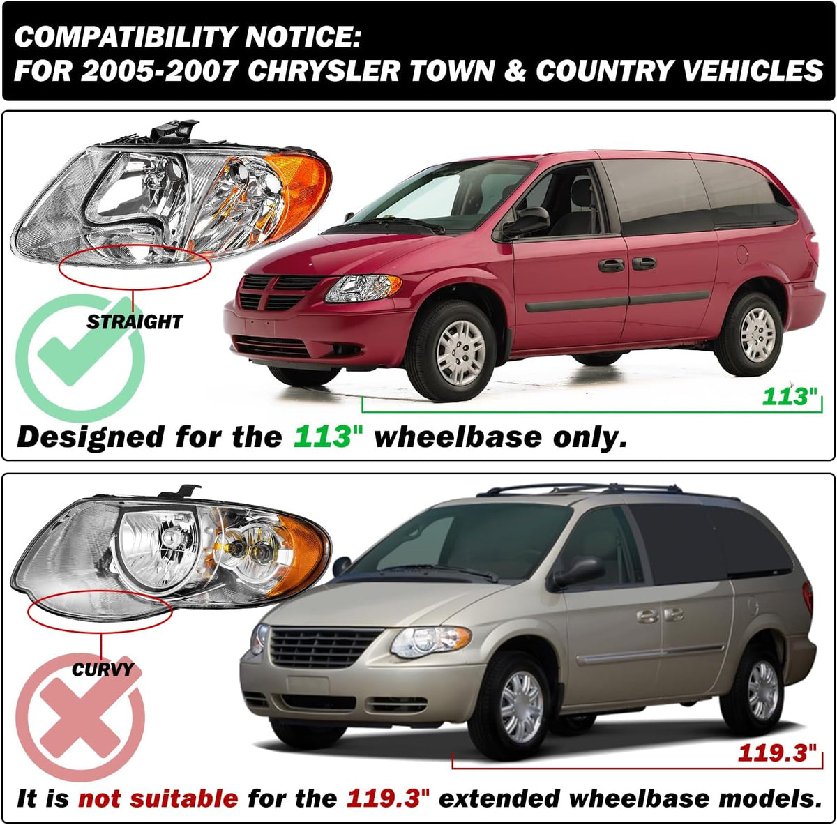 SOCKIR Fit for 2001-2007 Dodge Grand Caravan Halogen Headlight Assembly