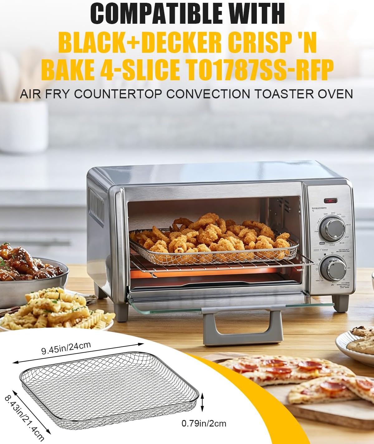 Air Fry Mesh Basket Compatible with BLACK+DECKER Crisp'N Bake 4-Slice | Countertop Convection Toaster Oven