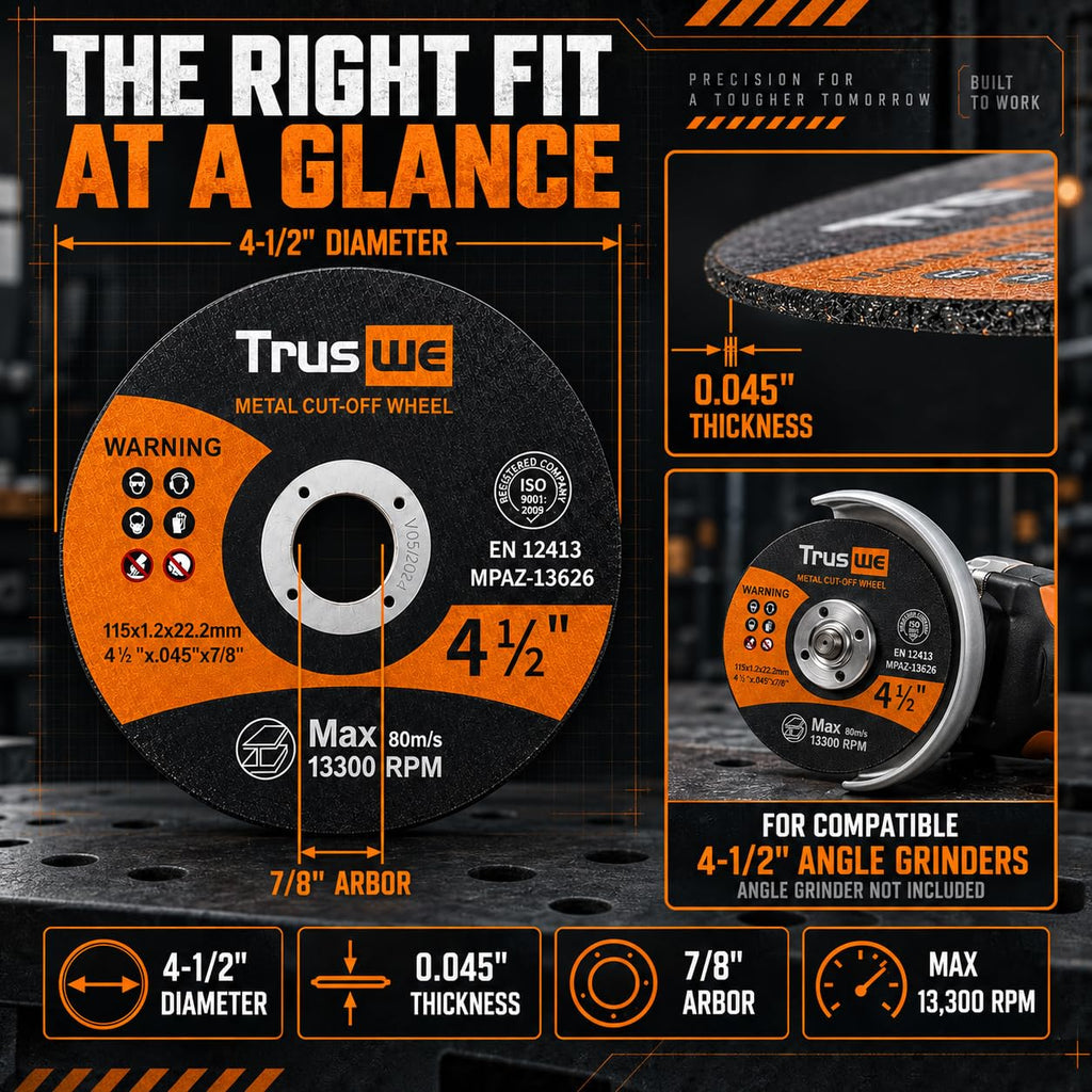 Truswe 208 Pack Cut Off Wheels - 4 1/2 Inch Metal and Stainless Steel Cutting Wheel for Angle Grinder Ultra Thin Cut-Off Wheel Cutting Disc