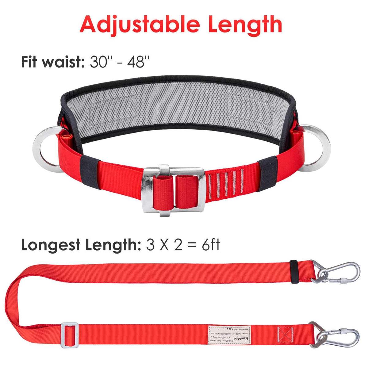 climbing Safety Belt with Padded Waist Pad and Adjustable Lanyard