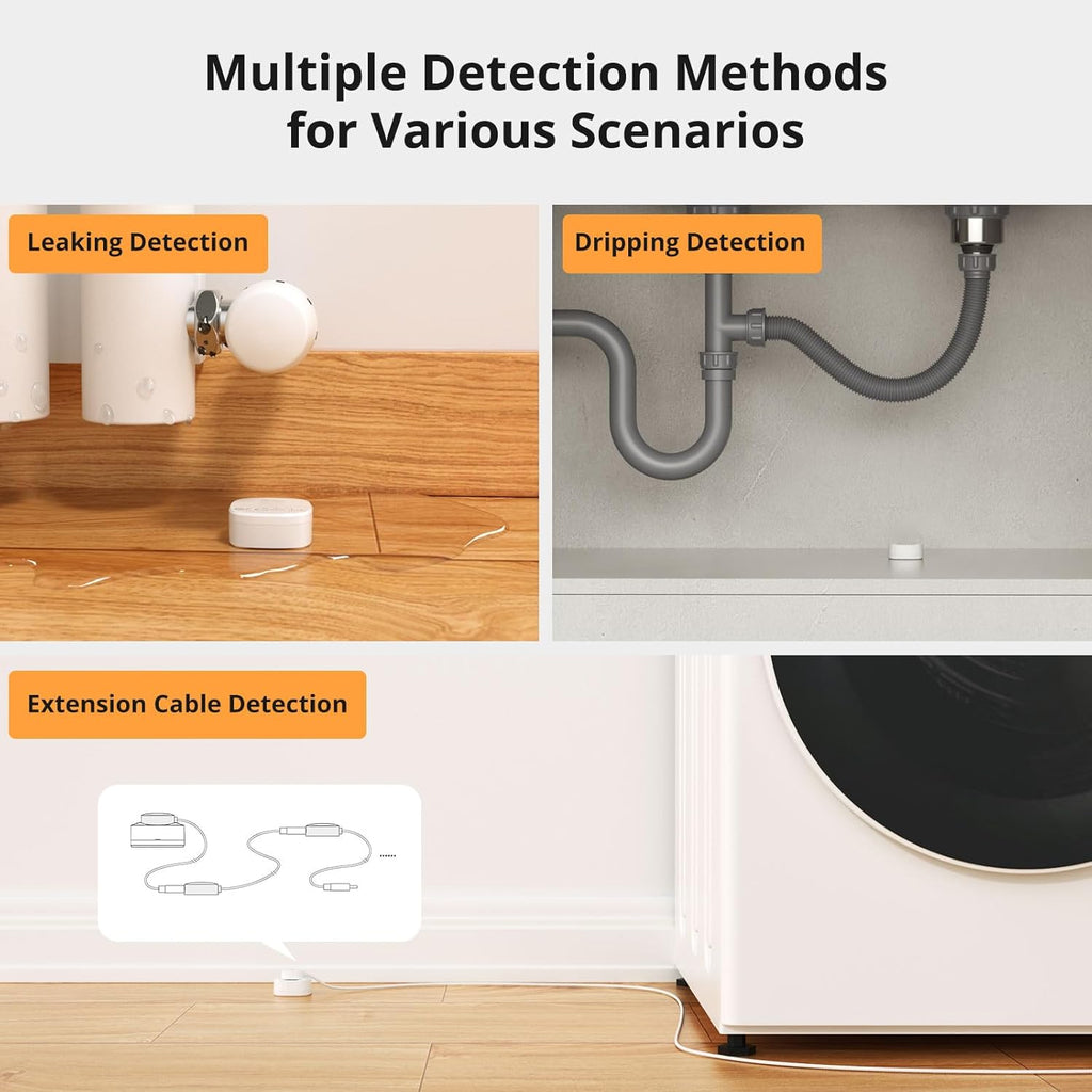 SNZB-05P Zigbee Water Leak Sensor with Detection Cable for Alarm System and Smart Home Automation, Wireless Mini