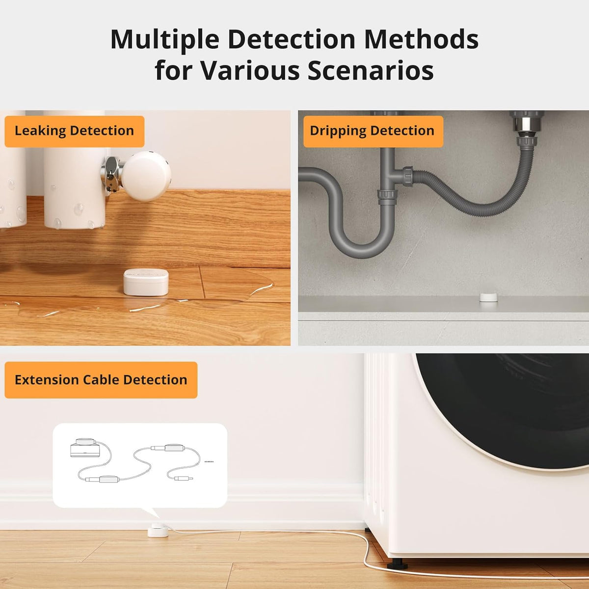 SNZB-05P Zigbee Water Leak Sensor with Detection Cable for Alarm System and Smart Home Automation, Wireless Mini