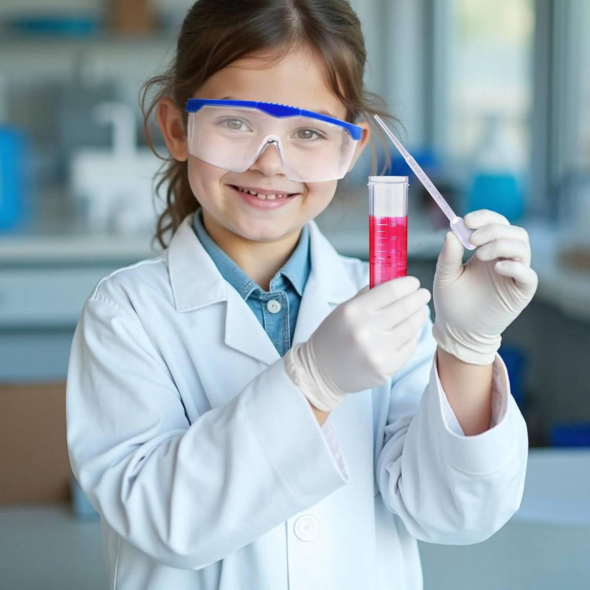 Kids Scientist Costume Lab Coat Doctor Pretend Play for Boys Girls, with Goggles Glasses ID Card Gloves