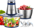 Food Processor, 500W Electric Food Chopper with 2 Bowls (8 Cup+8 Cup) & 2 Bi-Level Blades&, Small Electric Grinder