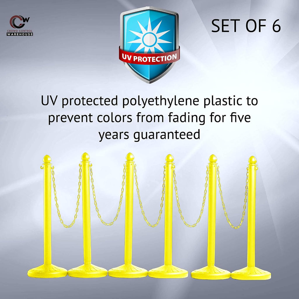 Montour Line Plastic Stanchion Kit, 6 Yellow Posts with 50-Foot Chain