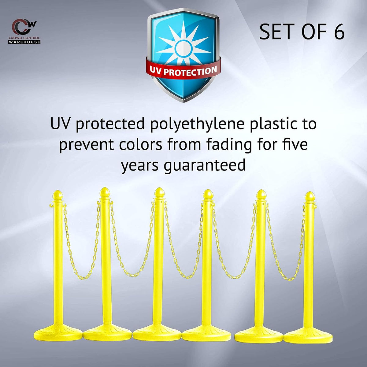 Montour Line Plastic Stanchion Kit, 6 Yellow Posts with 50-Foot Chain