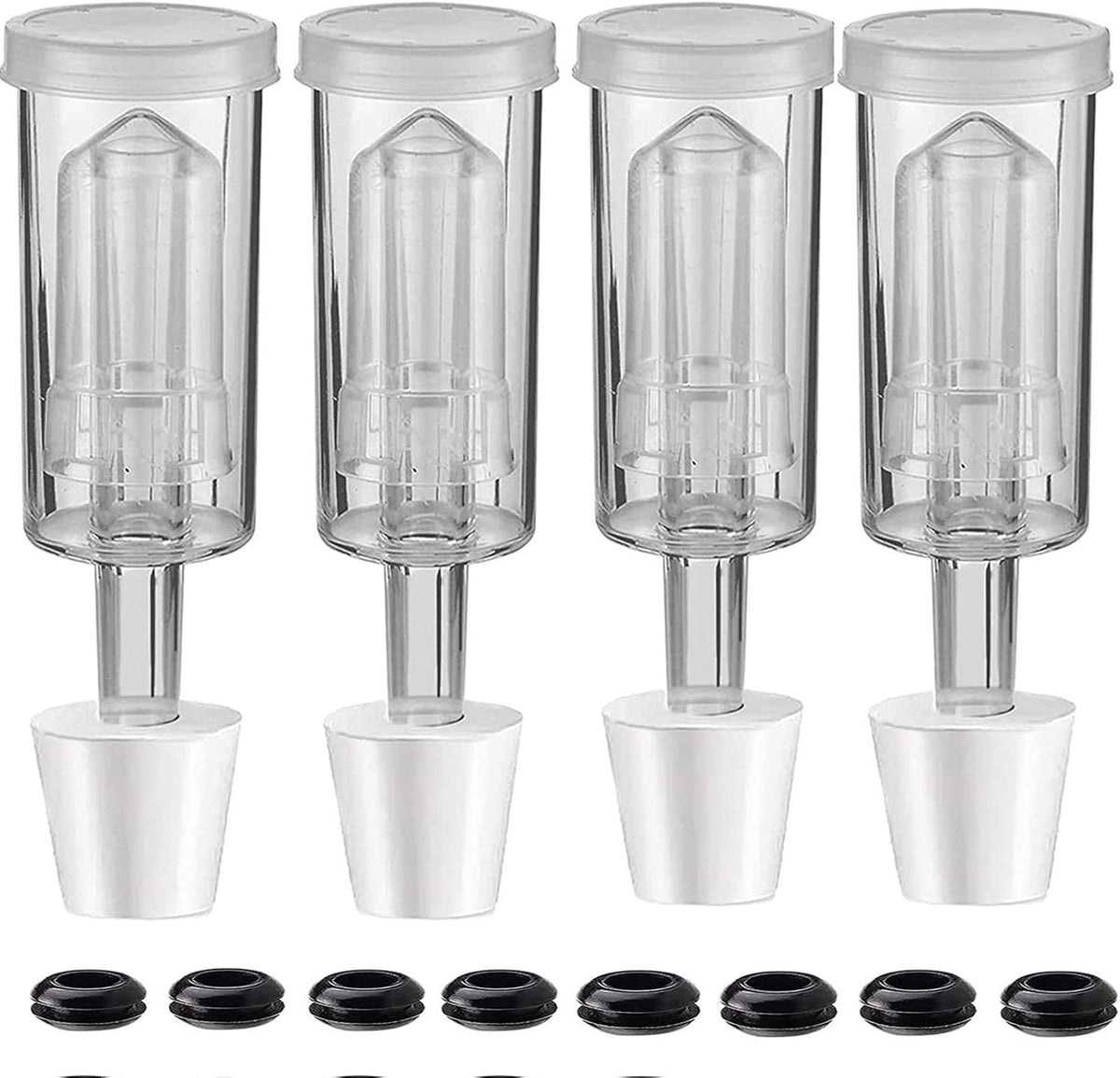 3-Piece Airlock 4 Pack with 4PCS #6 Stopper and 8PCS Grommets, Fermentation Airlock Beer Wine Kombucha Brewing