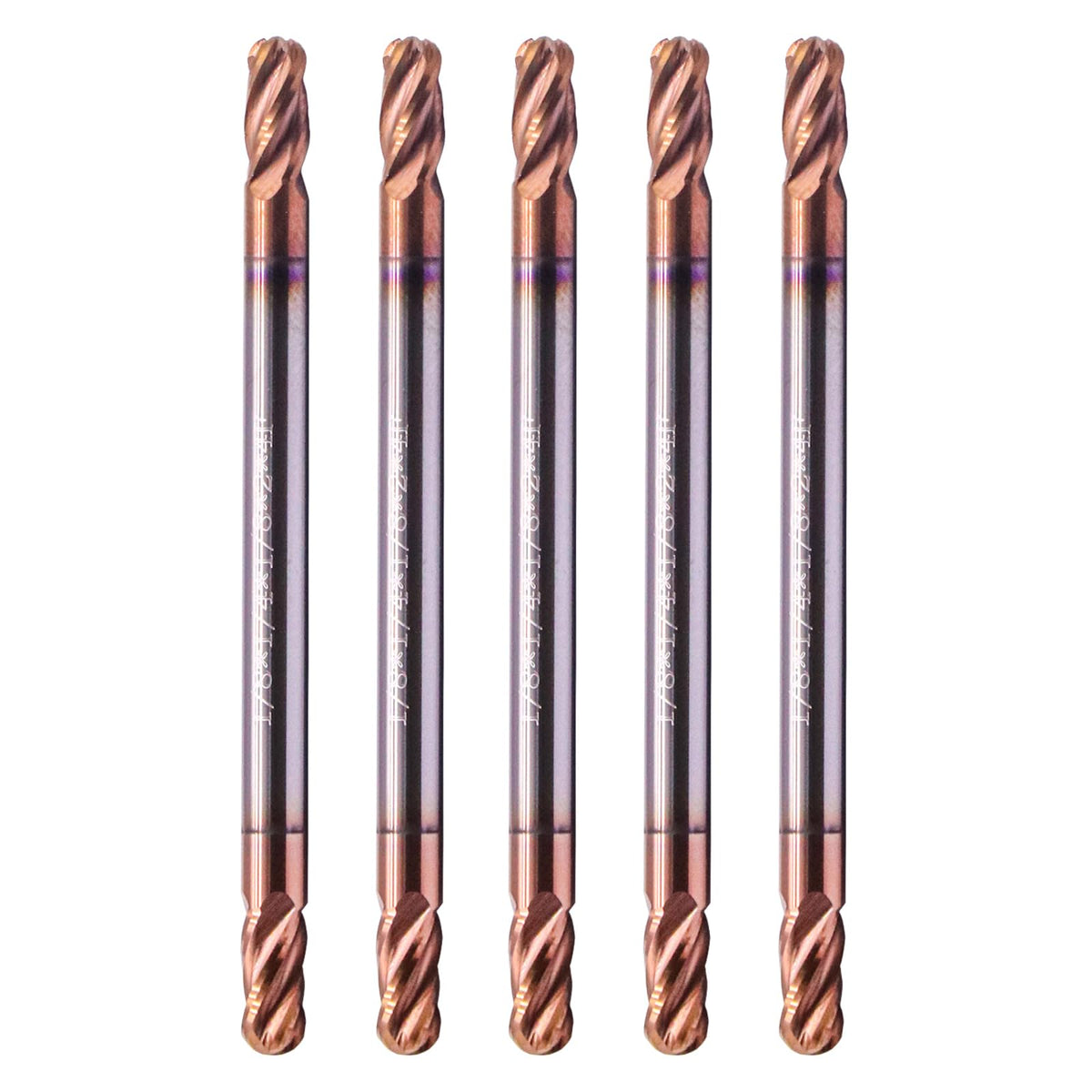 5Pcs 1/8" 4 Flute Double End Solid Carbide Ball Nose End Mill, TiSiN Coated