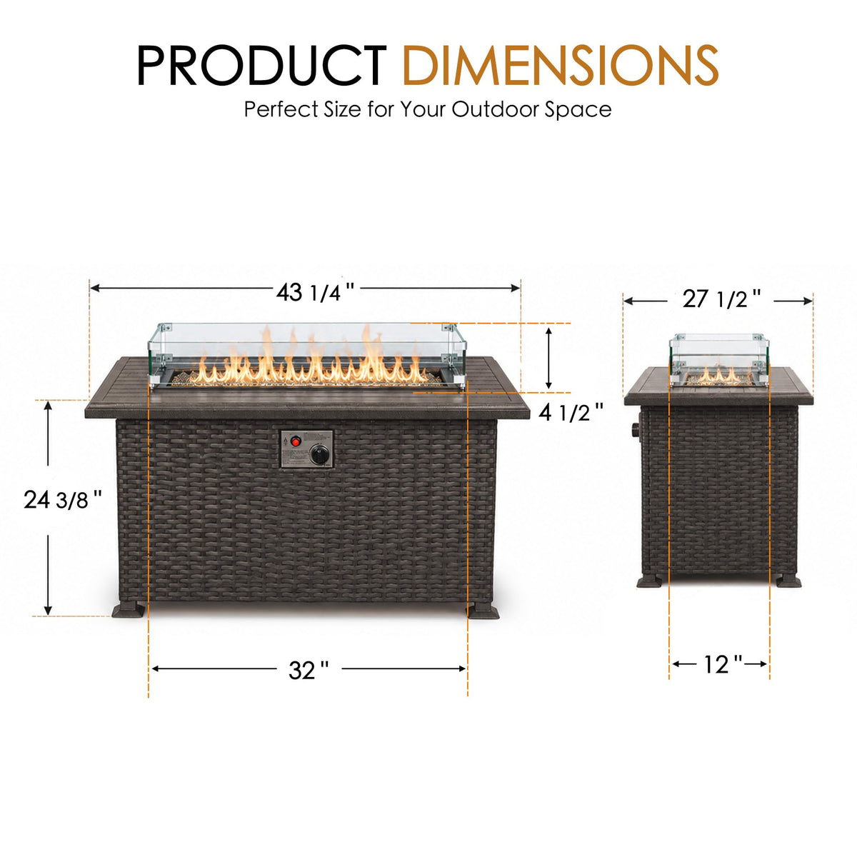 Outdoor Patio Propane Gas Fire Pit Table 50,000 BTU Wicker Design