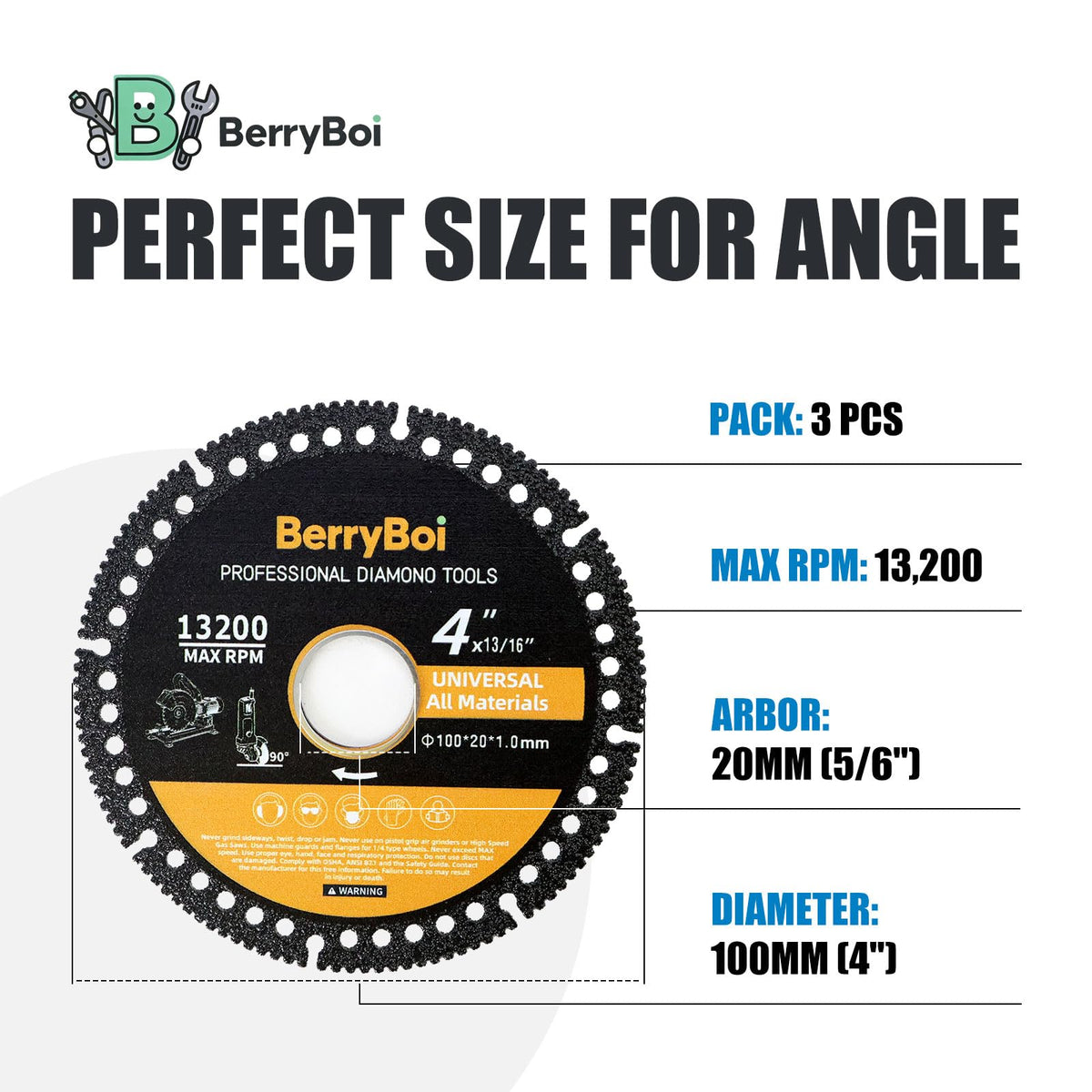4 Inch Multi Purpose Diamond Cutting Disc for Angle Grinder, 100mm, 3 Pack
