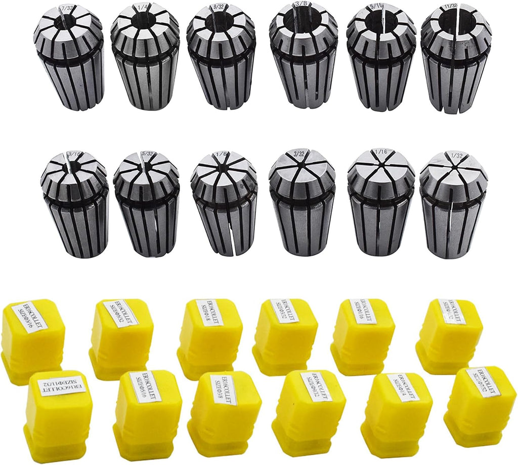 ER-16 Spring Collet Set 12 PCS 1/32-3/8 for CNC Super Precision Milling Lathe Tool Workholding Engraving