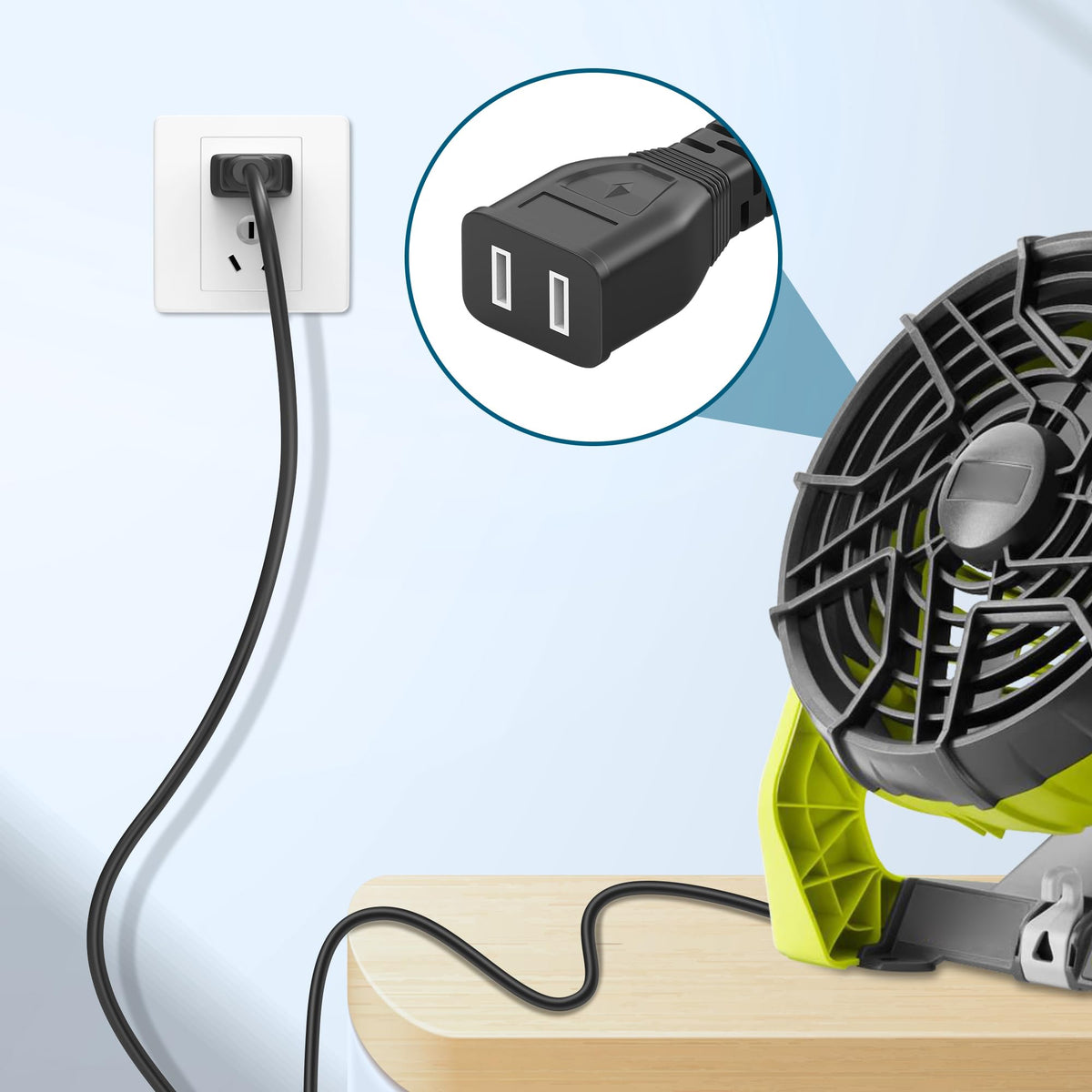 XHJTWOPY AC Power Cord for Ryobi P3320 P3340 PCL811 ONE+ Fan Cable