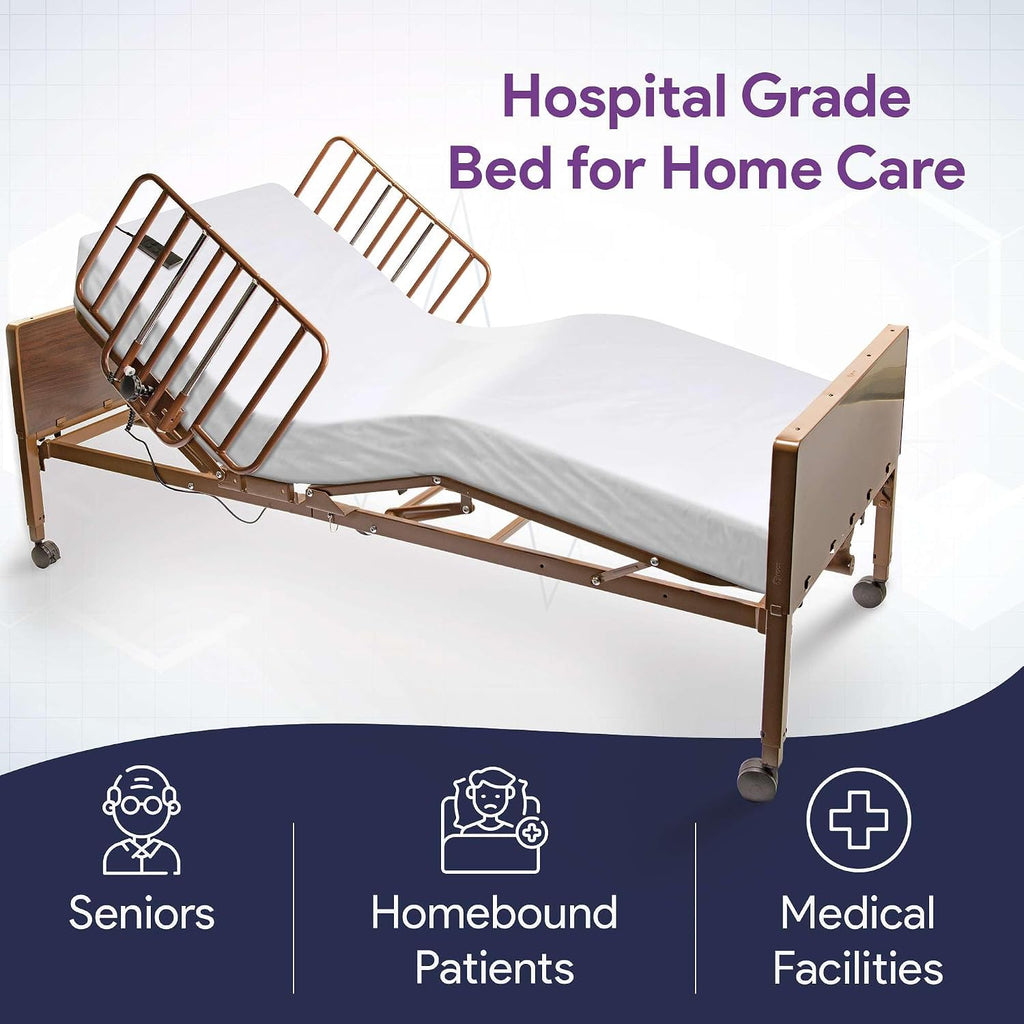 Full Electric Hospital Bed for Home Use with Customizable Package - 450 lbs, Height Adjustable 15"-23", 36 x 80"