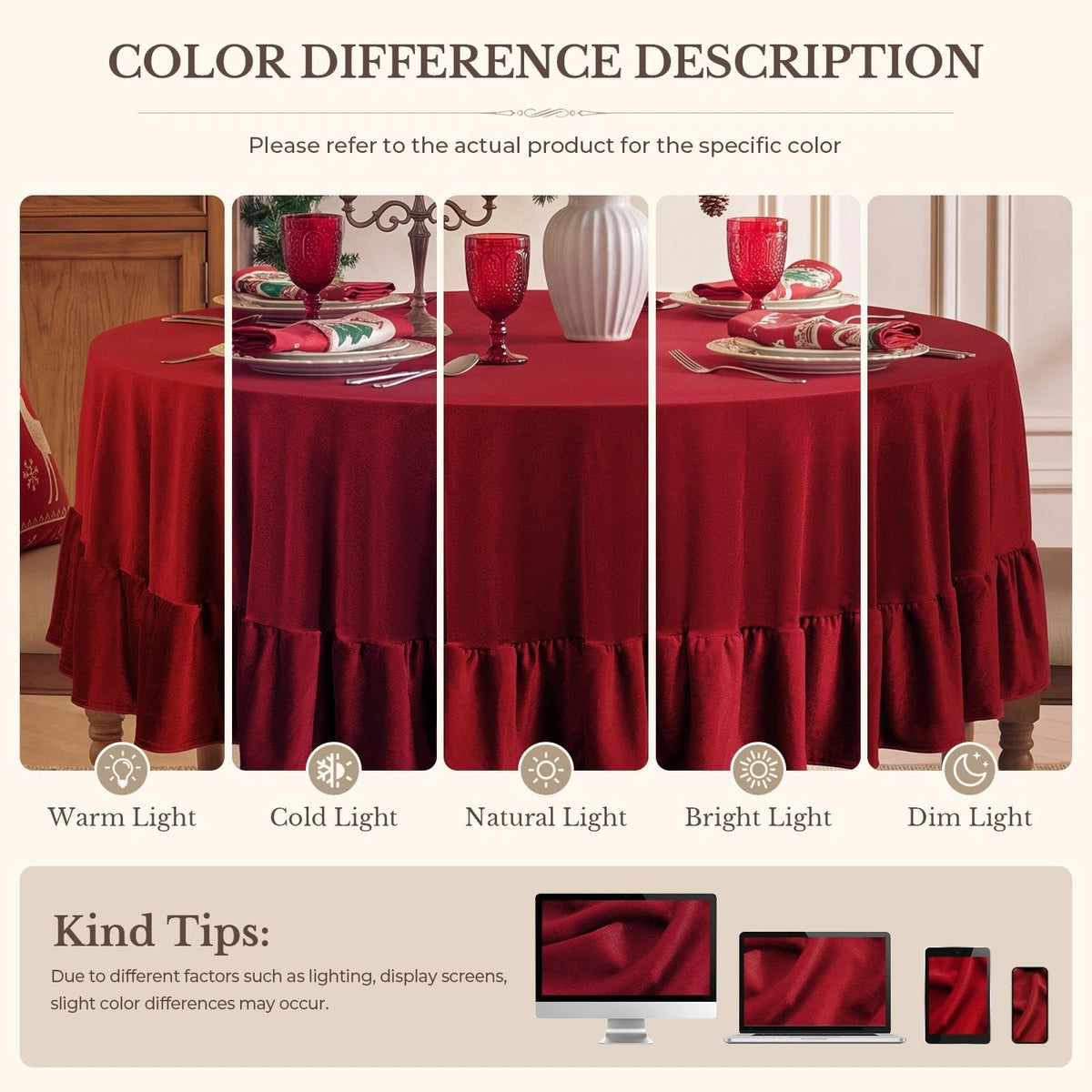 Ruffled Round Tablecloth, 70 Inch Christmas Red