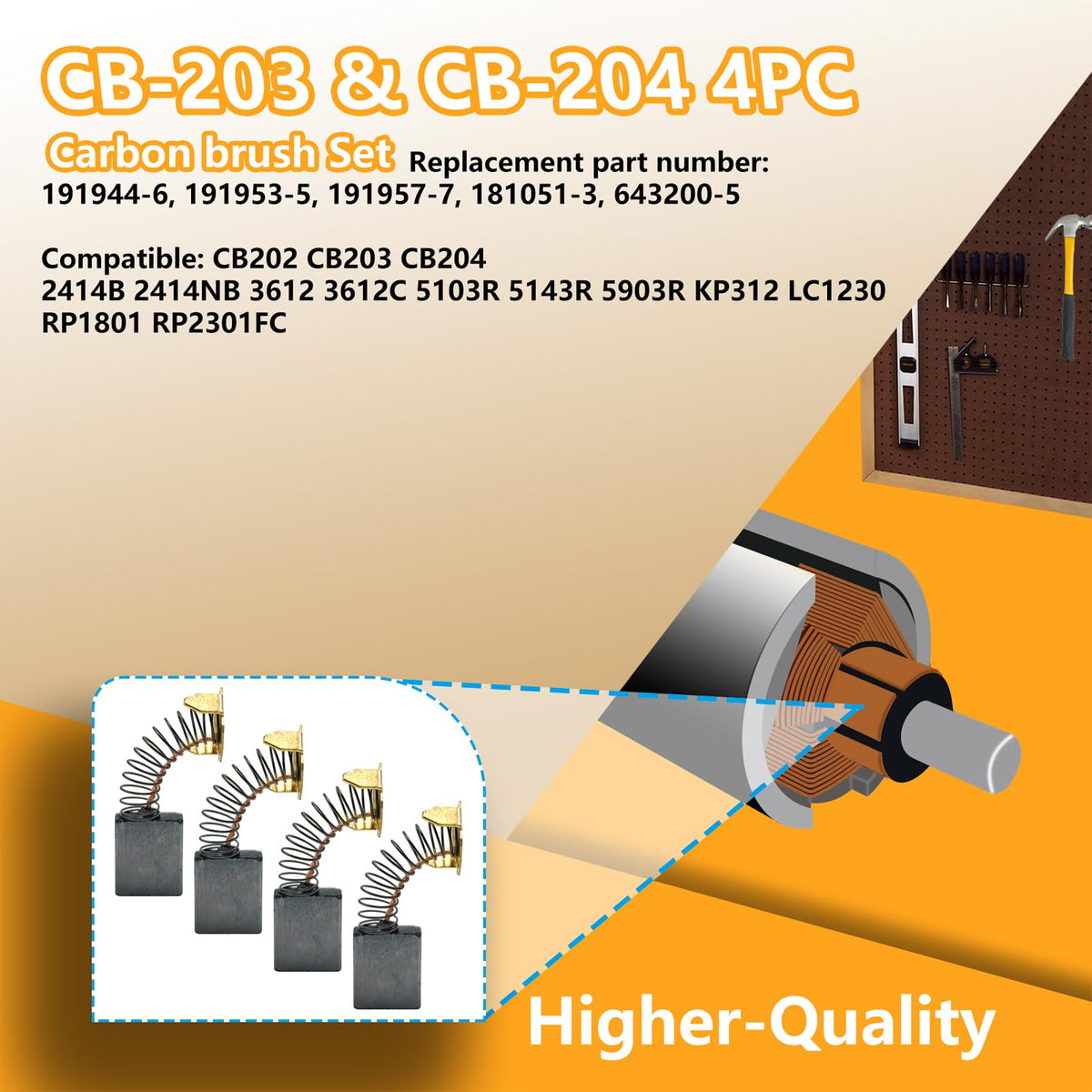 CB204 CB203 Carbon Brush Set for Makita 191953-5 191957-7 CB202 CB200 GA9020 Angle Grinder Carbon Brush Electric Motor Power Tool Part (4 pack)